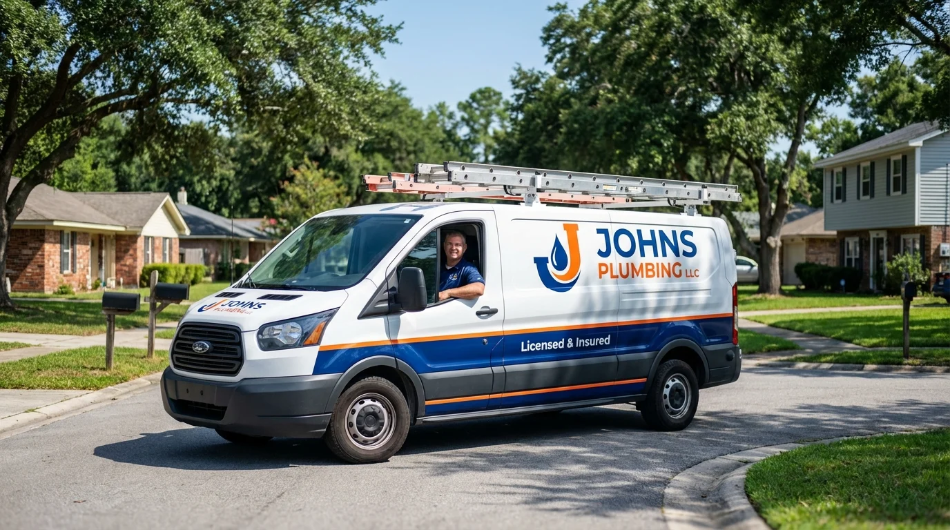 Johns Plumbing LLC service van in Bayville, NY