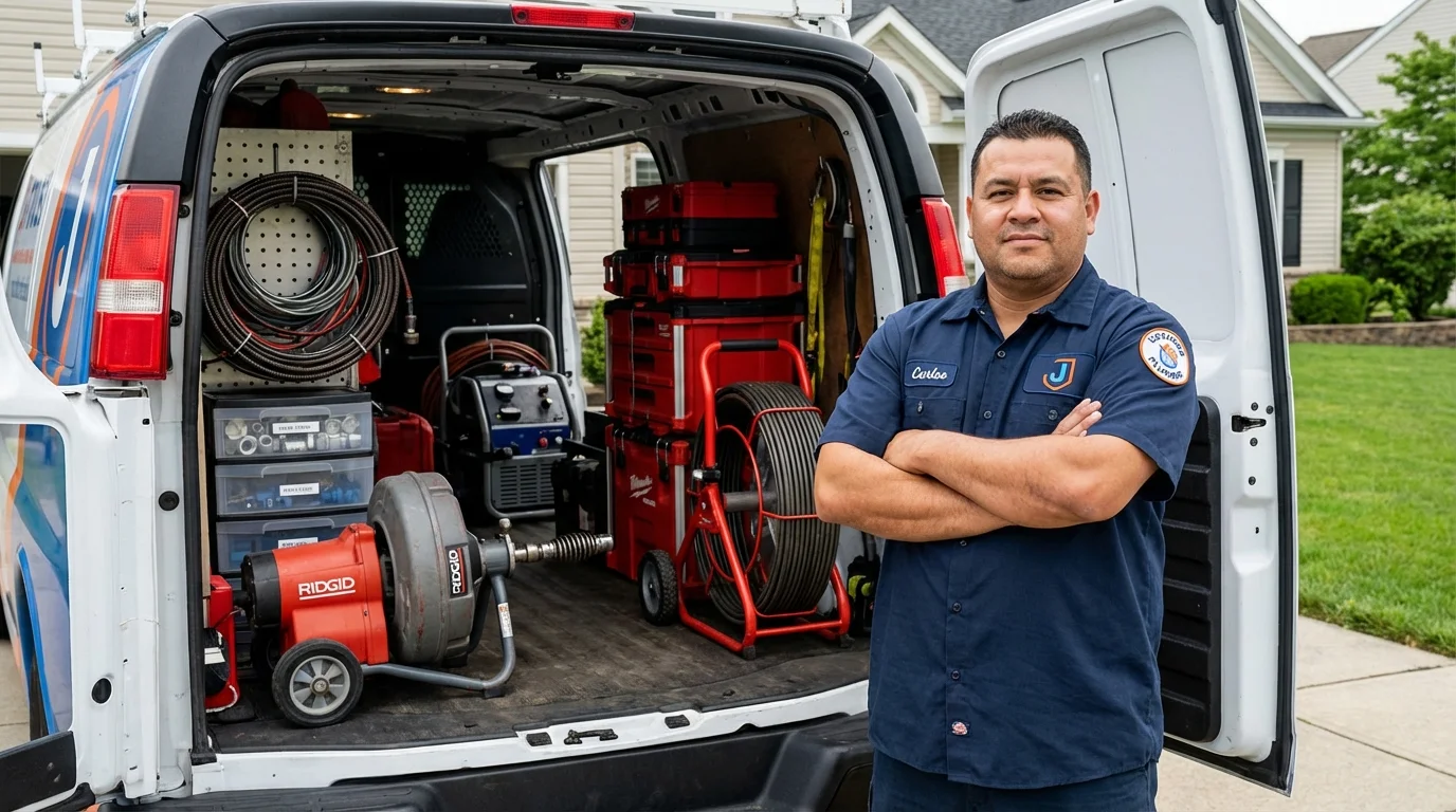Professional drain cleaning equipment and Johns Plumbing LLC plumber in Bayville
